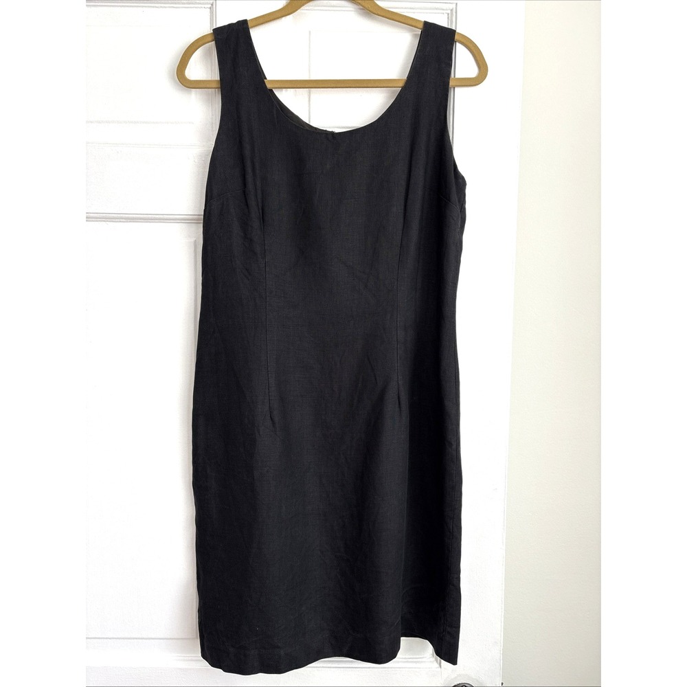 Ellen Ashley Black 100% Linen Sleeveless Lined Shift Dress Size 10 RN 40787